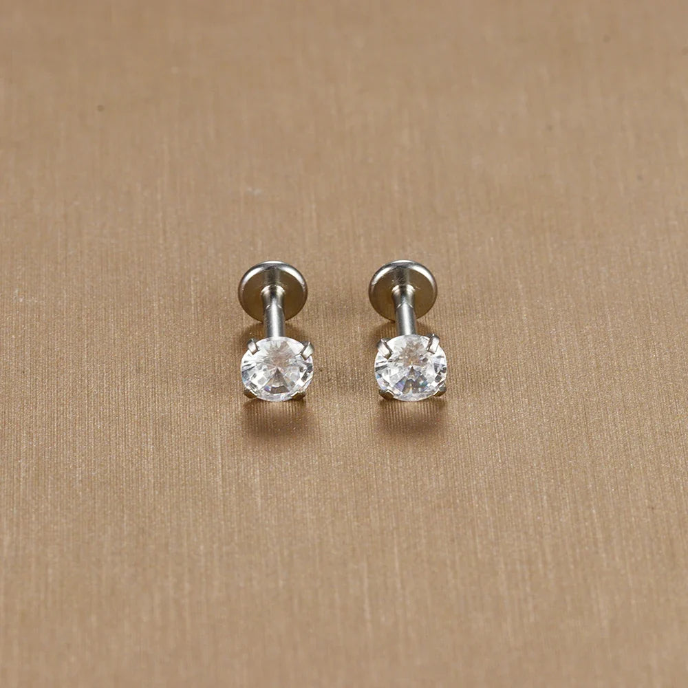 2PC Labret Tragus Stud Earrings 16G Surgical Stainless Steel CZ Crystal  Monroe Helix Cartialge Conch Medusa Lip Body Piercing
