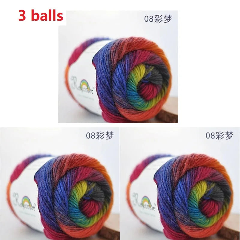 Rainbow Wool Yarn for Crochet Knitting Scarves and Sweater Crafts