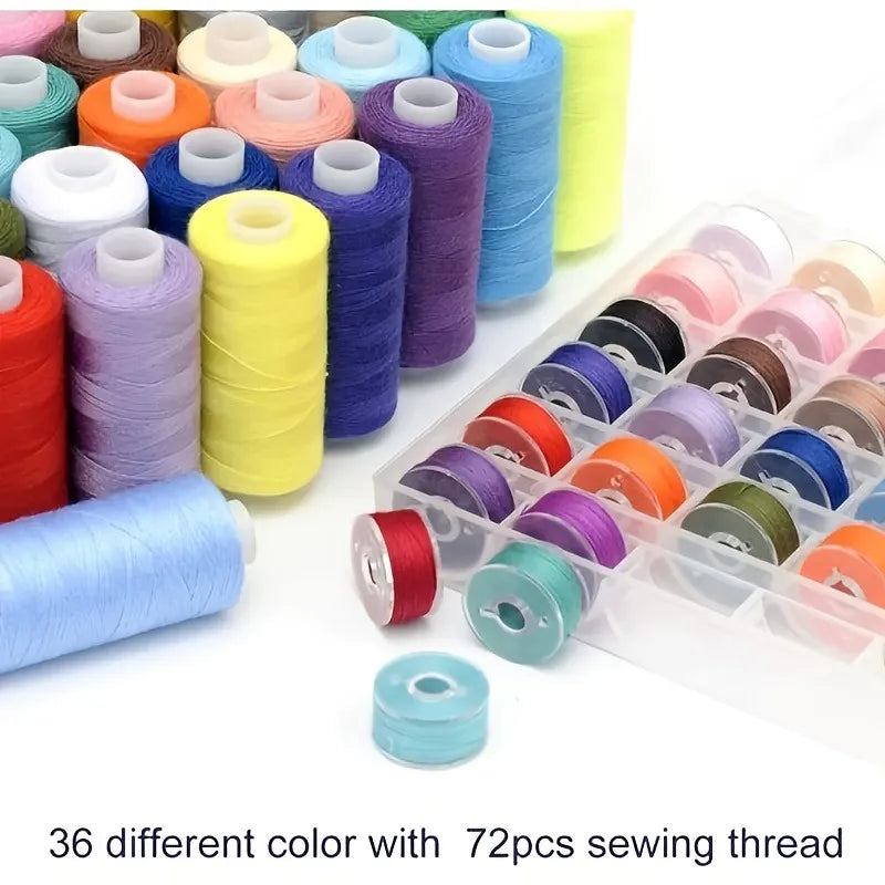 72-Pack Polyester Sewing Thread and Bobbin Kit for Crafting Quilting