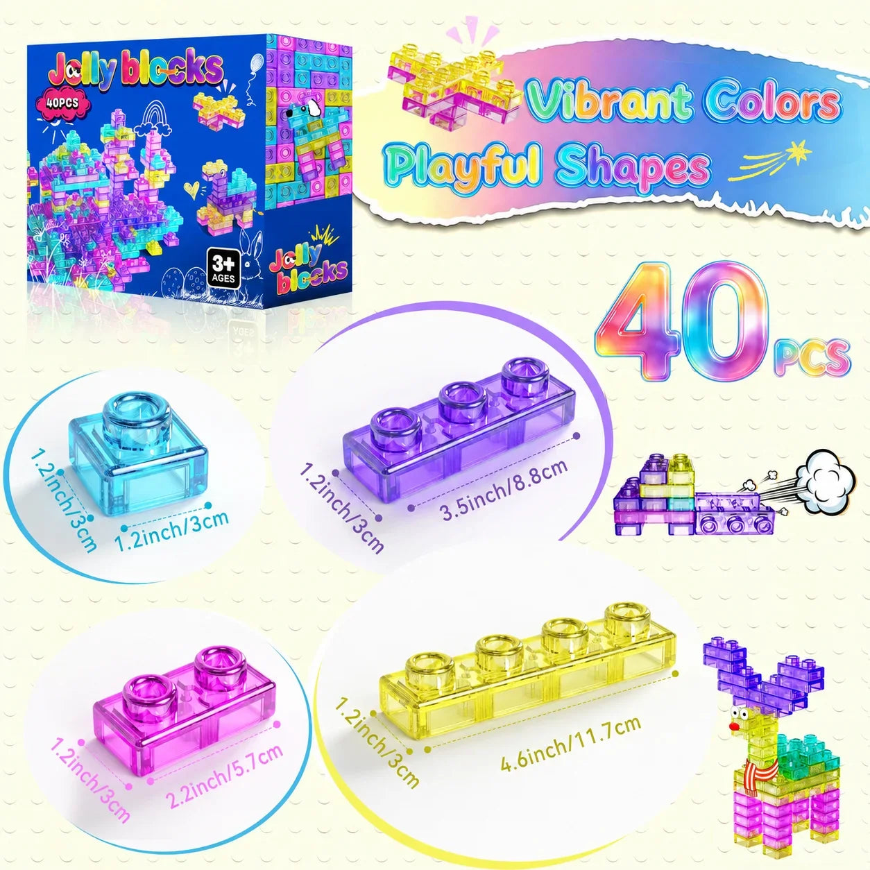 Hotfree 40 PCS Sensory Soft Building Blocks for Toddlers, Kids Montessori Squishy Jelly Blocks Stacking Toy Set, Squeezable & Stretchable Early Learning Construction Playset, Puzzle Blocks for Creative Play, Birthday Christma