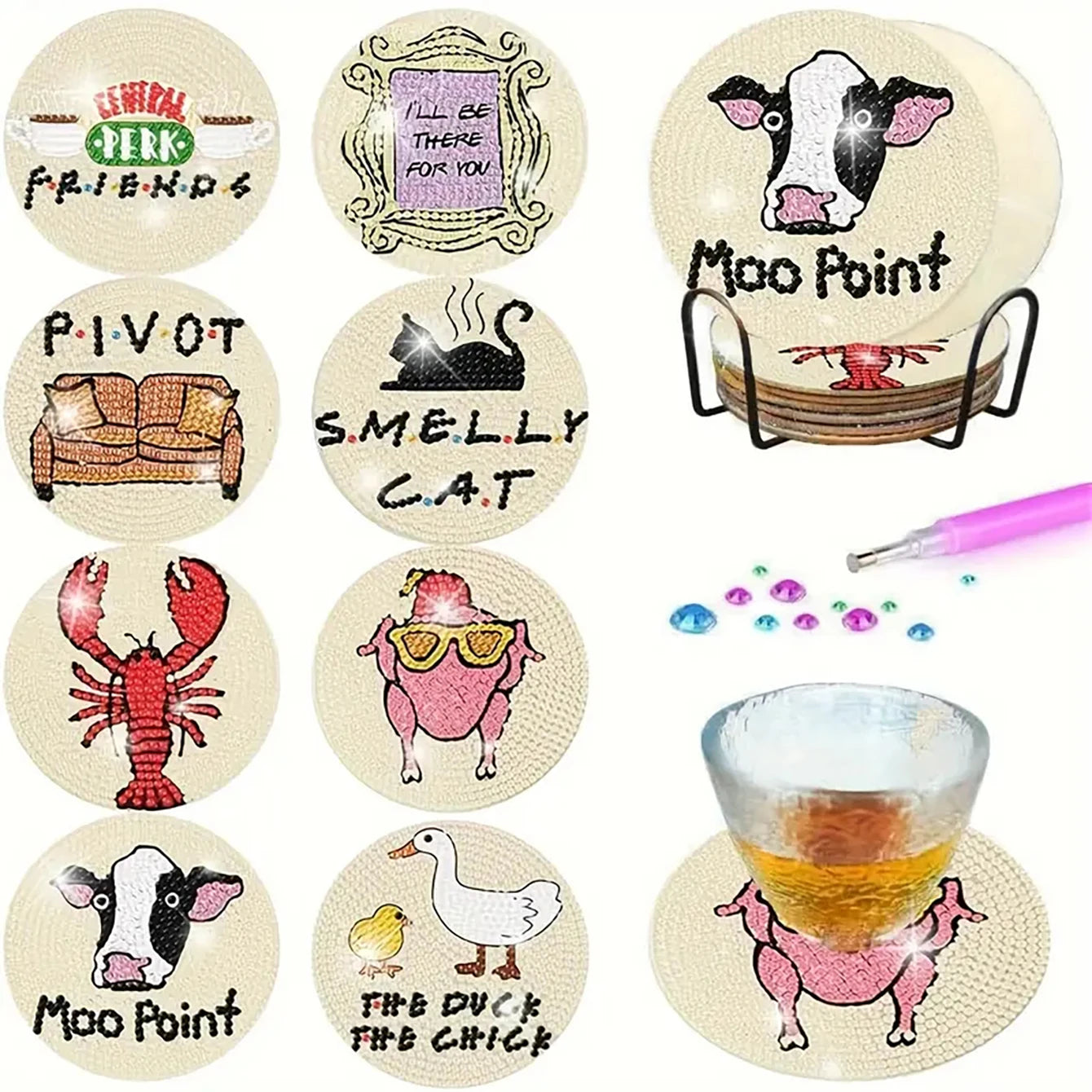 DIY Diamond Painting Coaster Kit with Holder for Adults Beginners