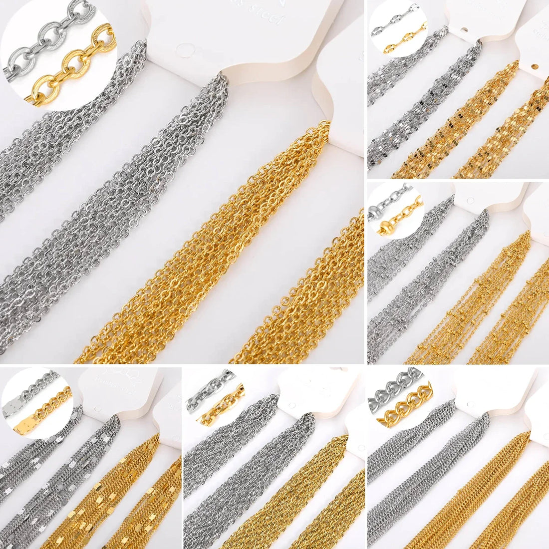 10-Piece Gold-Tone Stainless Steel Necklace Chain Set | 45cm | DIY Jewelry Making