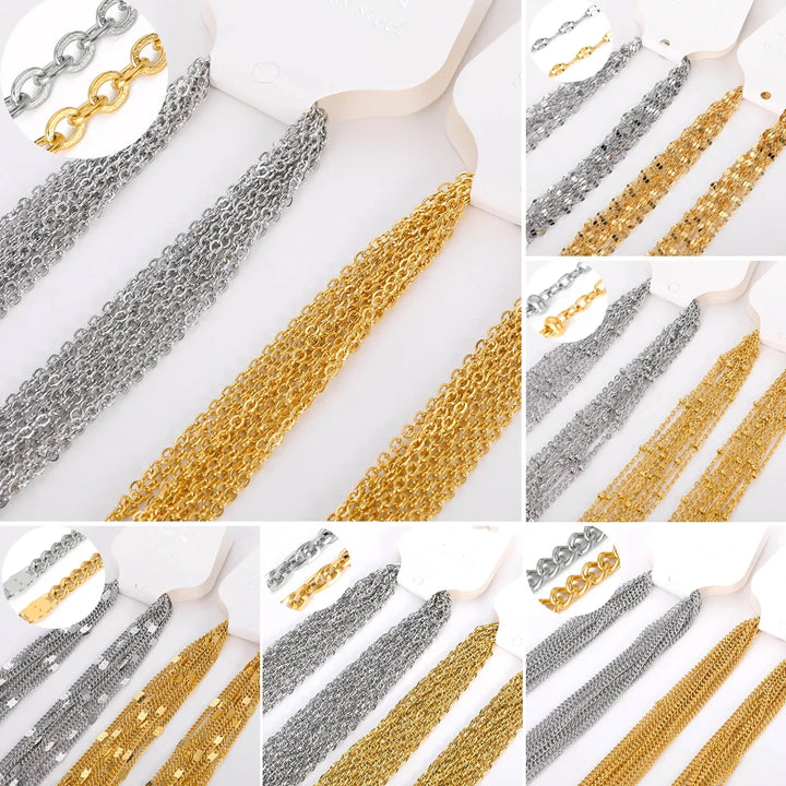 10-Piece Gold-Tone Stainless Steel Necklace Chain Set | 45cm | DIY Jewelry Making