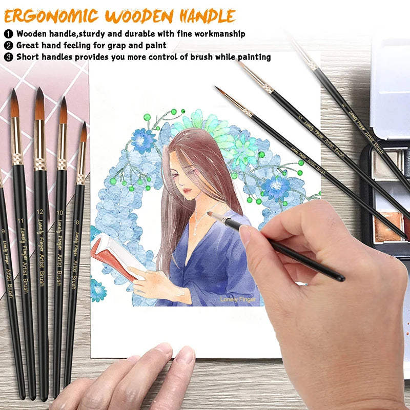 Professional Nylon Paint Brush Set for Acrylic Watercolor and Oil