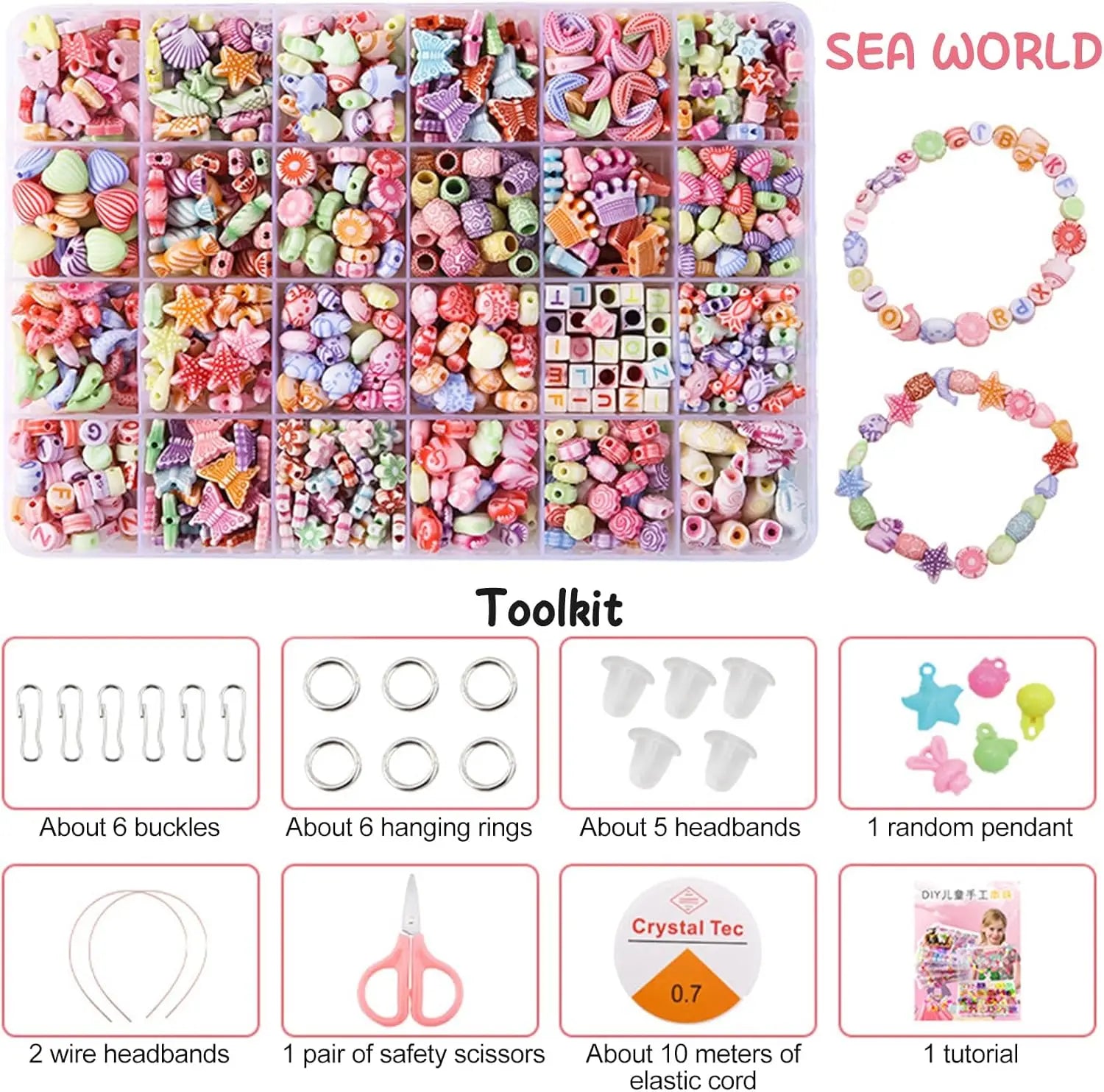 Kids DIY Beaded Jewelry Bracelet Necklace Craft Educational Beads Set