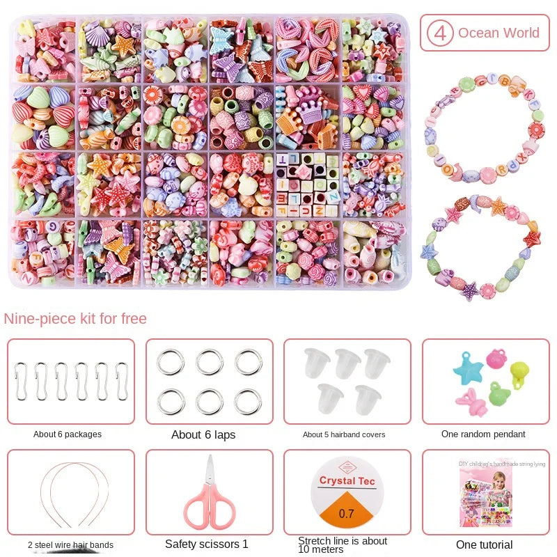 Kids DIY Beaded Jewelry Bracelet Necklace Craft Educational Beads Set