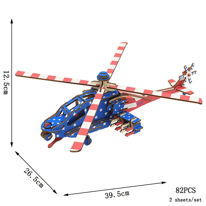 DIY Wooden Fighter Airplane 3D Puzzle Assembly Craft Kit for Kids