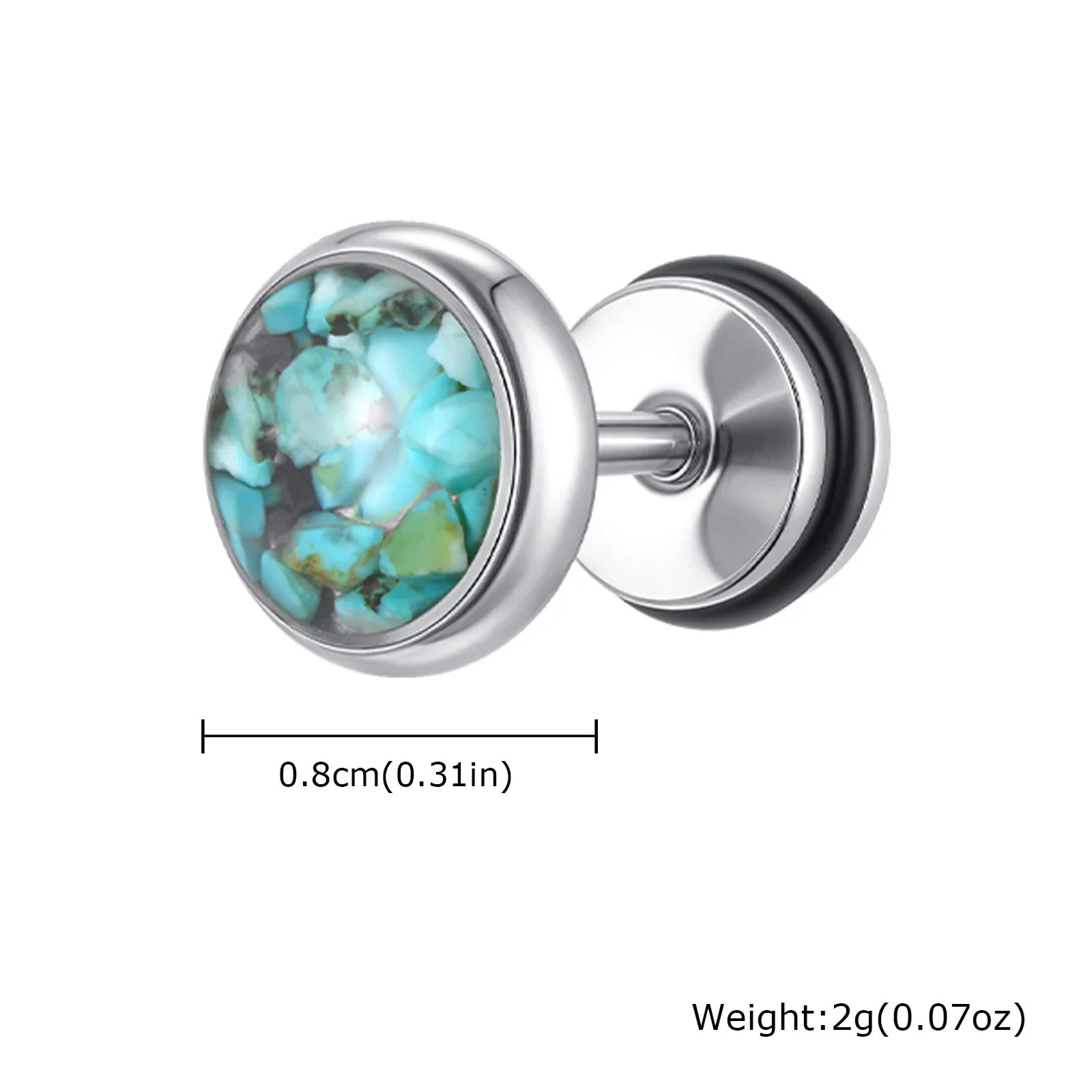 Natural Stone Stud Earrings for Men | Stainless Steel Plated Round Earring Gift