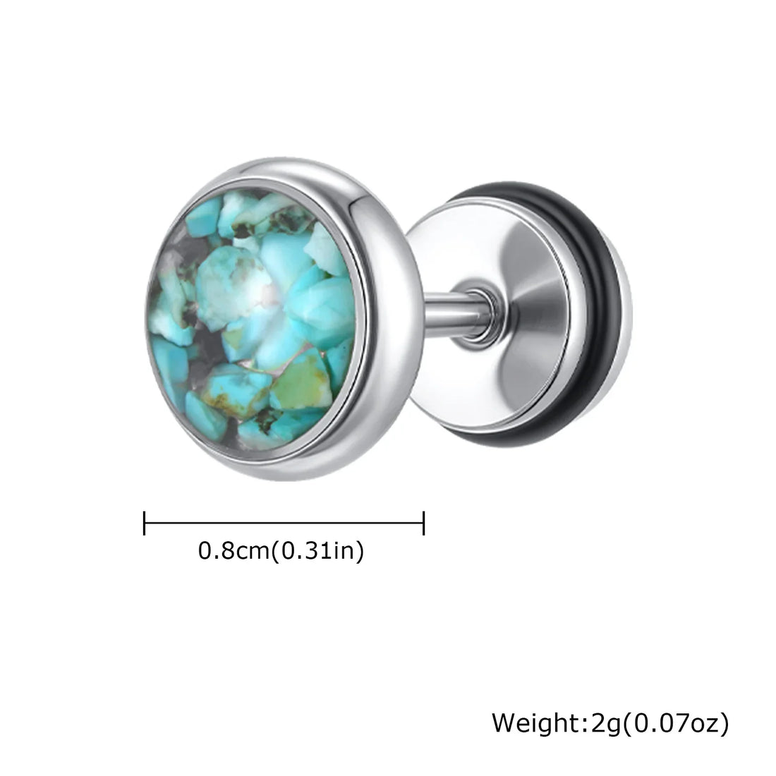 Natural Stone Stud Earrings for Men | Stainless Steel Plated Round Earring Gift