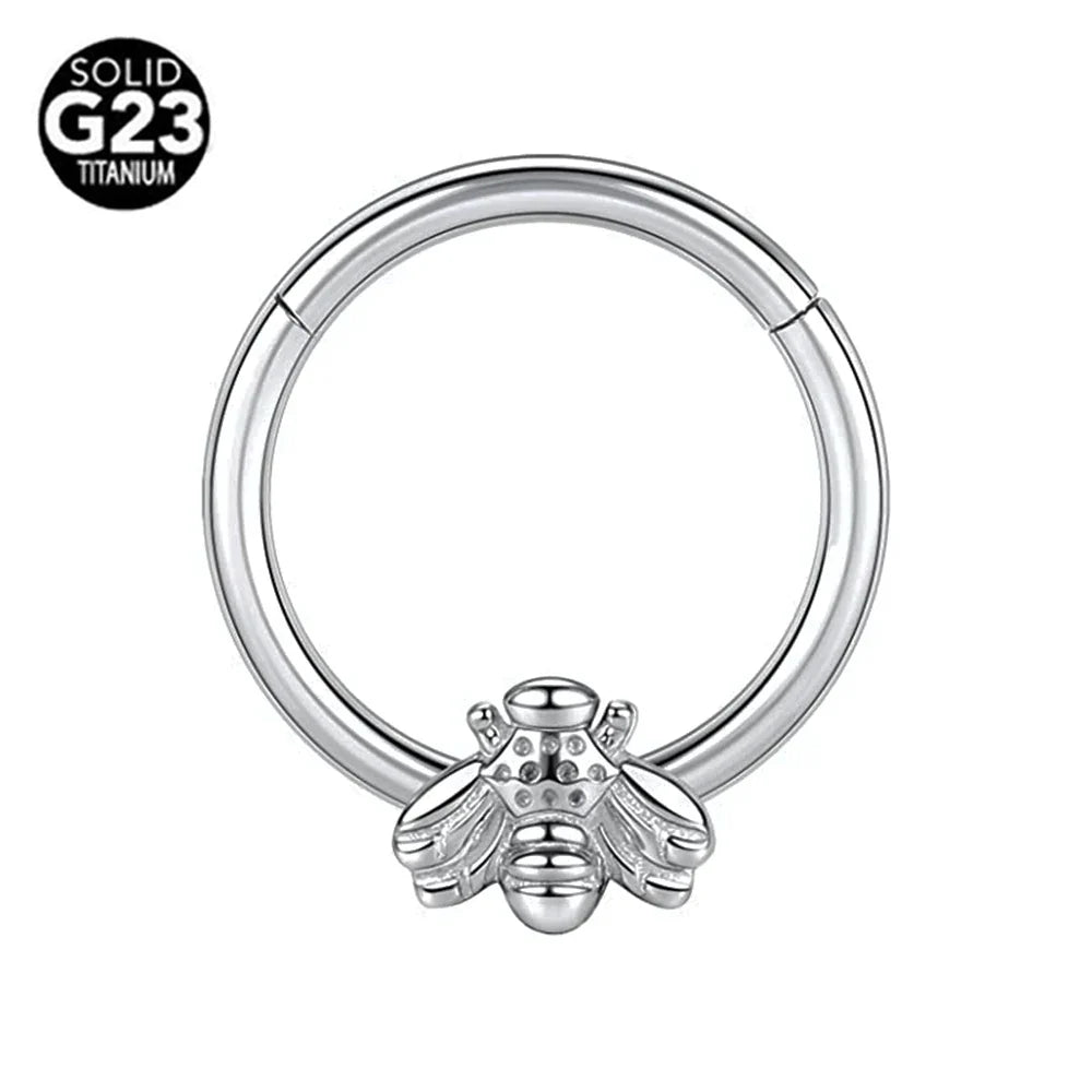 G23 Titanium Bee Septum Nose Ring Piercing Body Jewelry 16G Moon Segment Snake Clicker Helix  Ear Cartilage Heart Daith Hoop