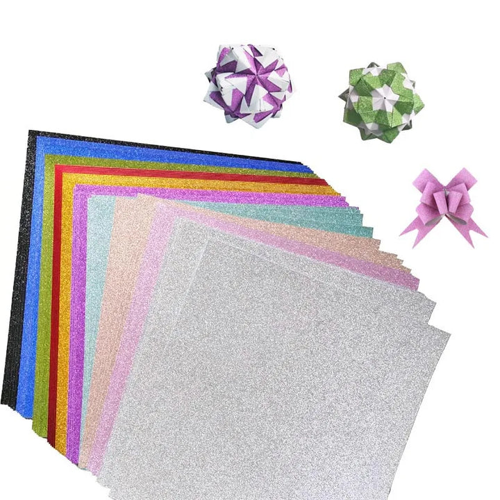 Glitter Origami Paper Set for Crafts Scrapbooking and Card Layering