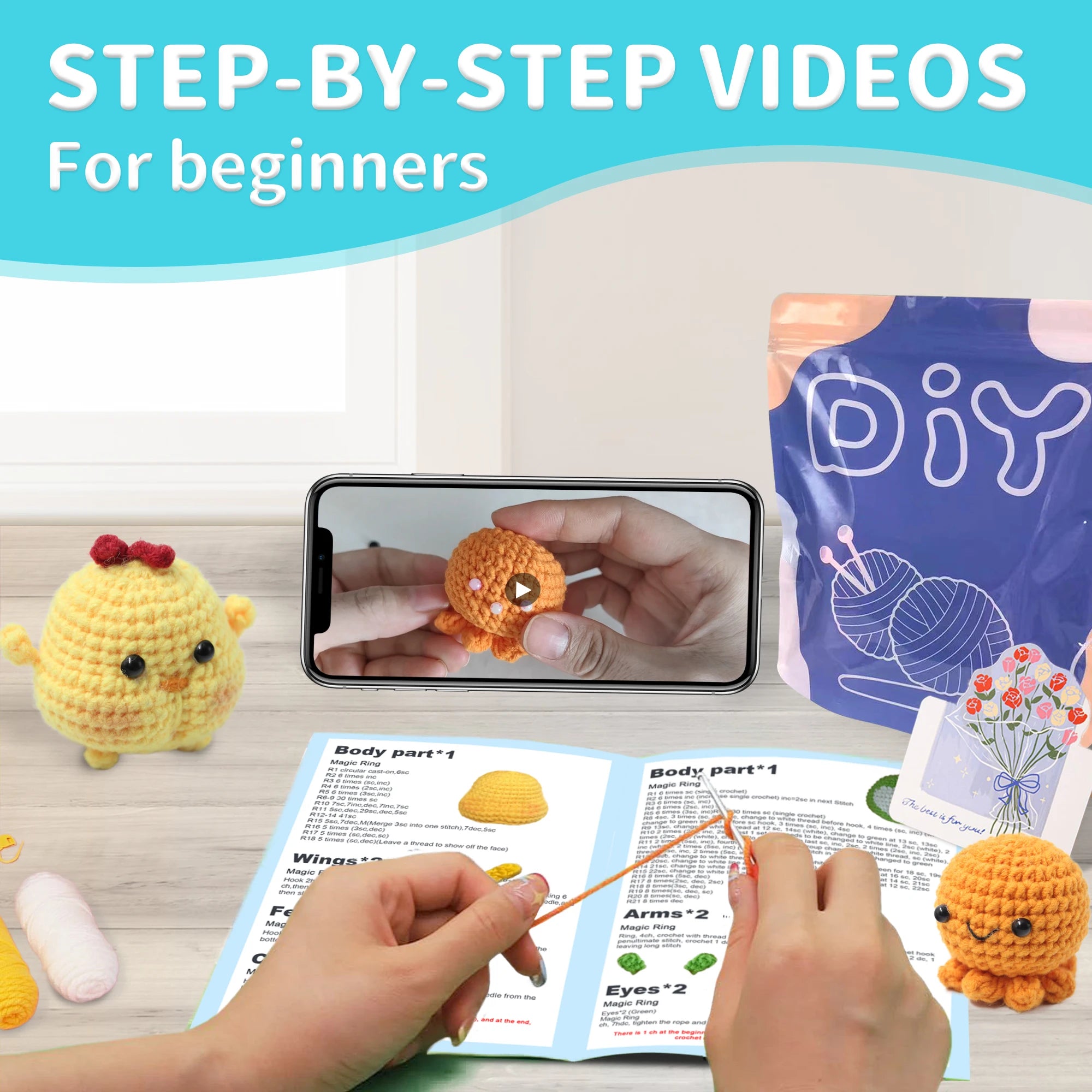 Animal Crochet Starter Kit for Beginners DIY Knitting Craft Set