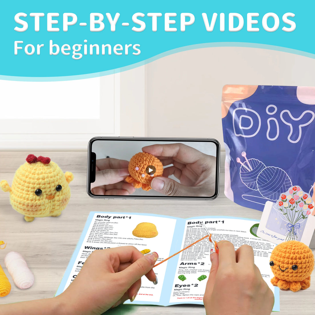 Animal Crochet Starter Kit for Beginners DIY Knitting Craft Set