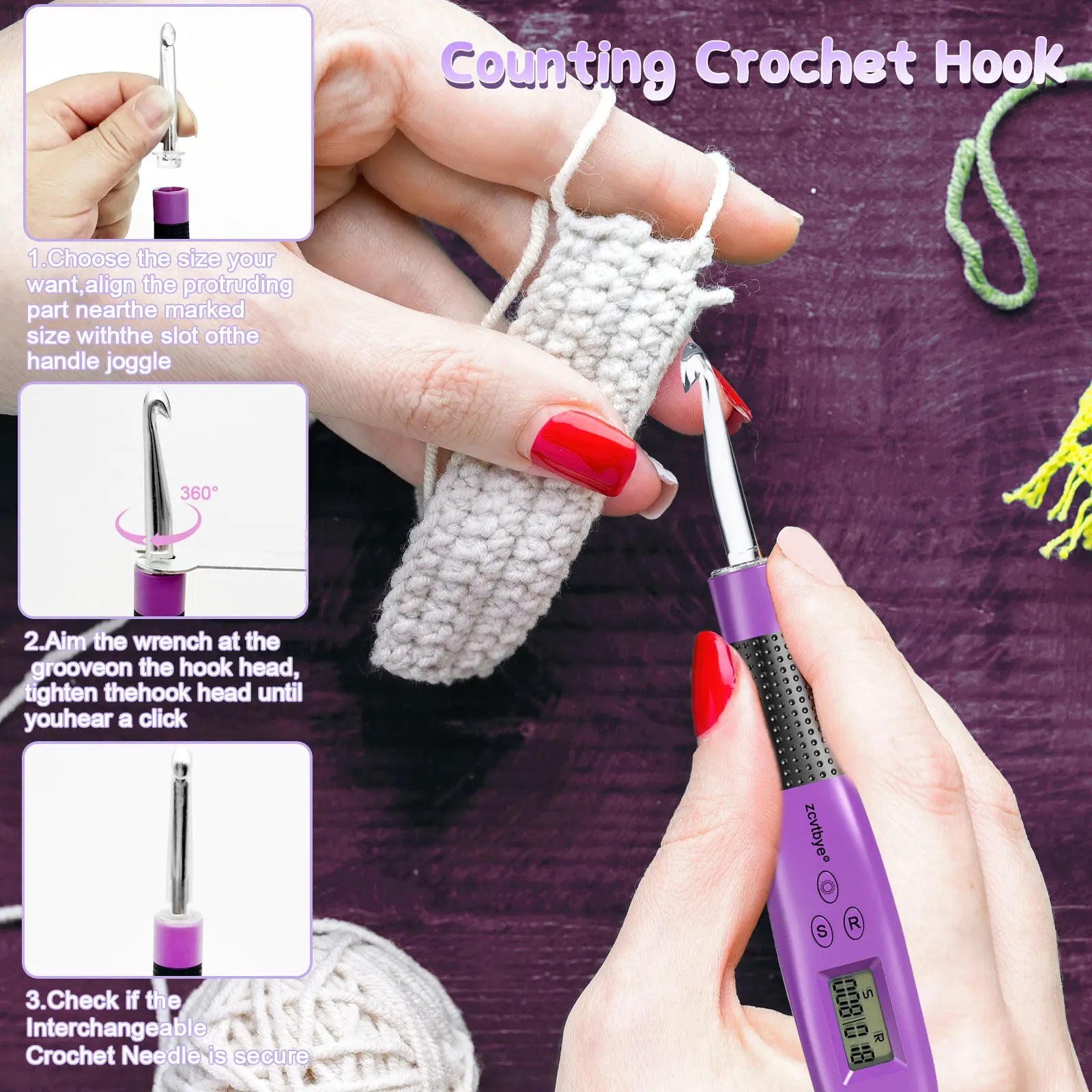 LED Crochet Hook Set with Ergonomic Needles and Sewing Tools