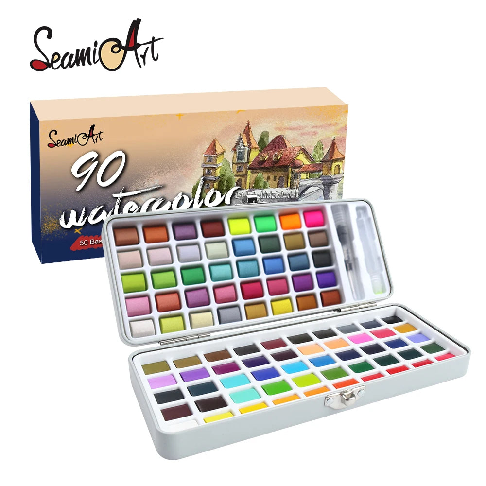Seamiart Solid Watercolor Paint Set with Glitter Neon Art Colors