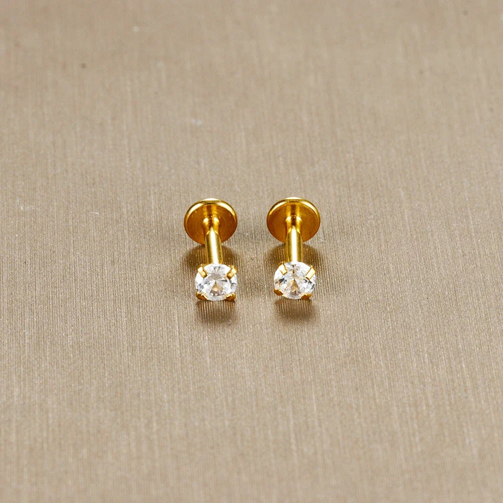 2PC Labret Tragus Stud Earrings 16G Surgical Stainless Steel CZ Crystal  Monroe Helix Cartialge Conch Medusa Lip Body Piercing
