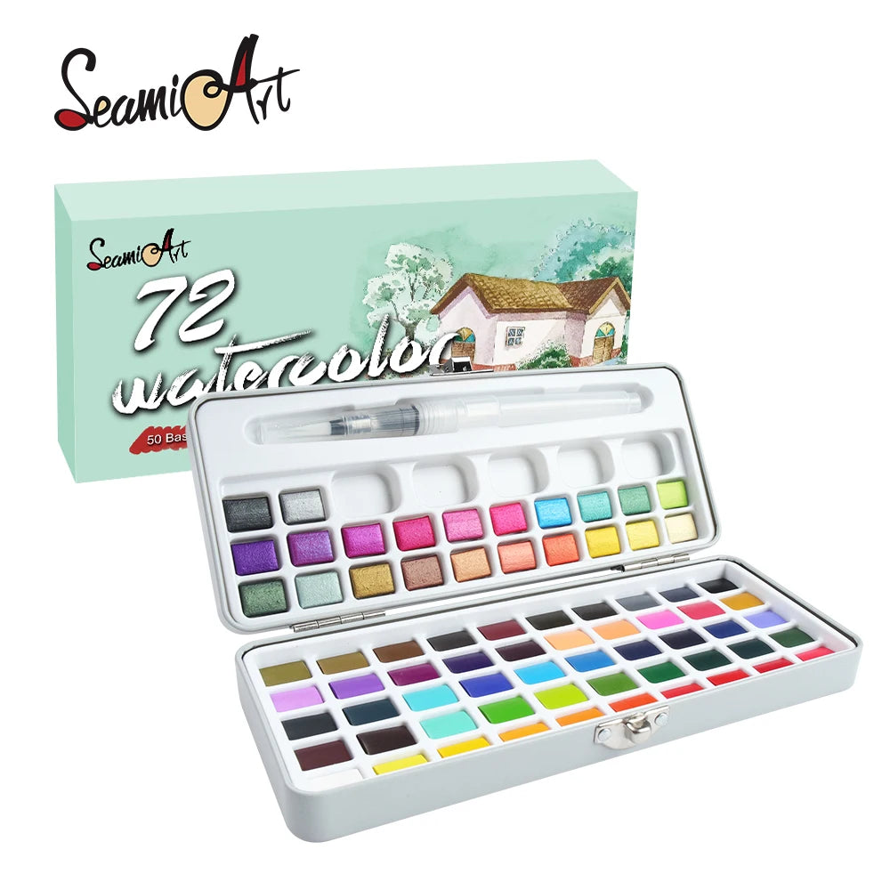 Seamiart Solid Watercolor Paint Set with Glitter Neon Art Colors