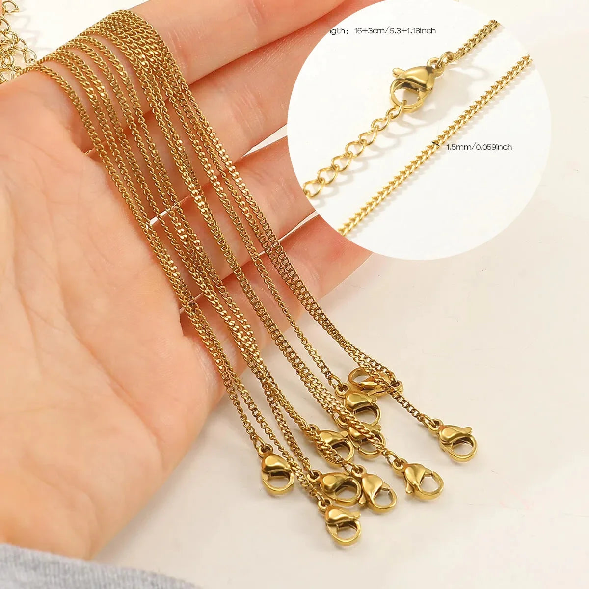 10-Piece Gold-Tone Stainless Steel Necklace Chain Set | 45cm | DIY Jewelry Making