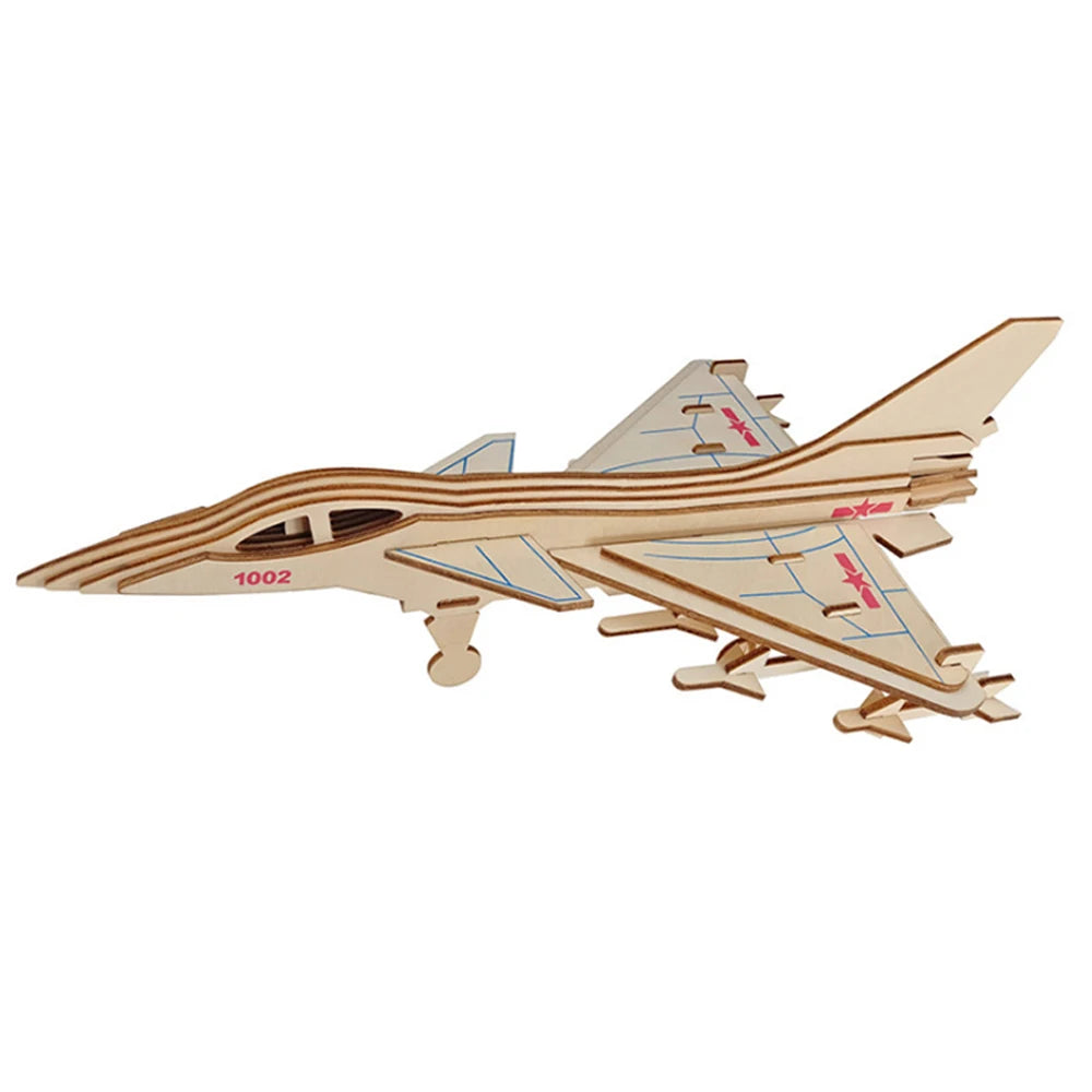 DIY Wooden Fighter Airplane 3D Puzzle Assembly Craft Kit for Kids