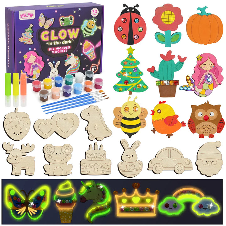 Glow Dark Wooden Magnet Painting Craft Kit for Kids DIY Fun