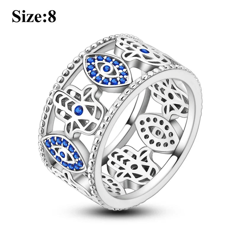 MULA Wedding Band Rings for Women Man 925 Sterling Silver Evil Eye Hand Celtic Knot Four-Leaf Clover Ring Stackable Jewelry Gift