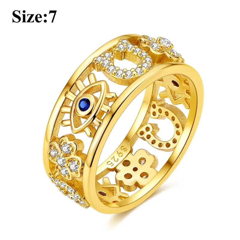 MULA Wedding Band Rings for Women Man 925 Sterling Silver Evil Eye Hand Celtic Knot Four-Leaf Clover Ring Stackable Jewelry Gift