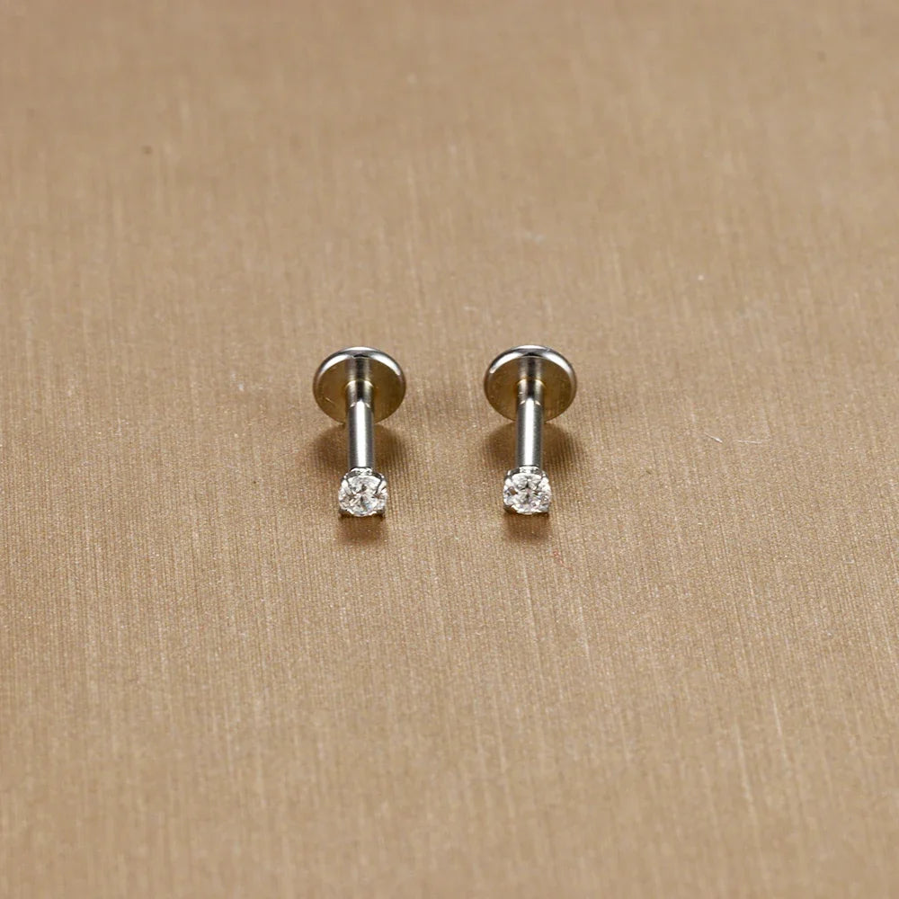 2PC Labret Tragus Stud Earrings 16G Surgical Stainless Steel CZ Crystal  Monroe Helix Cartialge Conch Medusa Lip Body Piercing