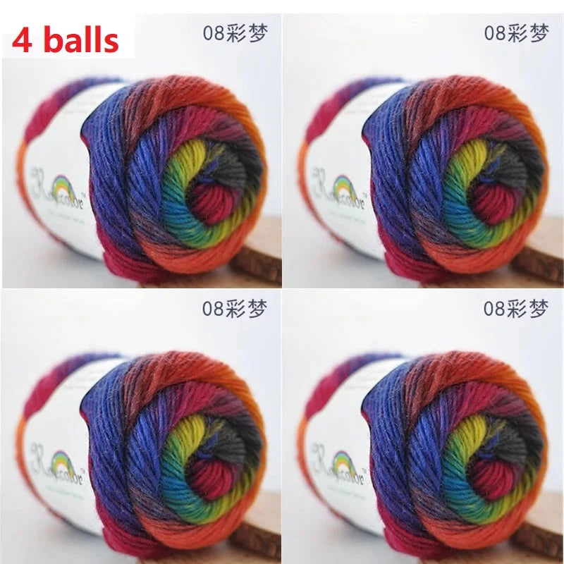 Rainbow Wool Yarn for Crochet Knitting Scarves and Sweater Crafts