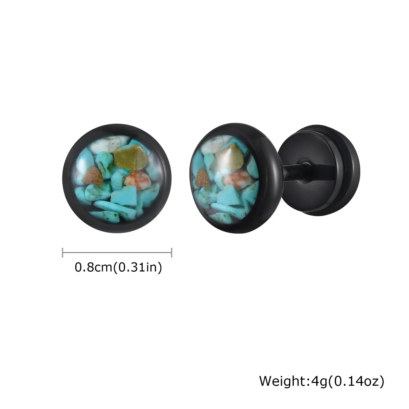 Natural Stone Stud Earrings for Men | Stainless Steel Plated Round Earring Gift