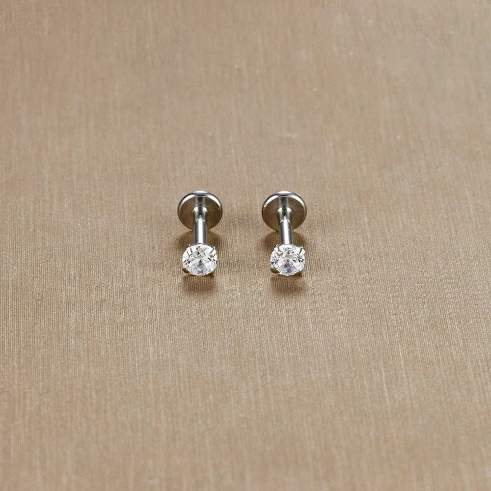 2PC Labret Tragus Stud Earrings 16G Surgical Stainless Steel CZ Crystal  Monroe Helix Cartialge Conch Medusa Lip Body Piercing