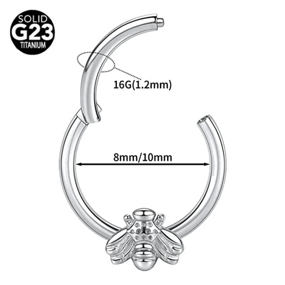 G23 Titanium Bee Septum Nose Ring Piercing Body Jewelry 16G Moon Segment Snake Clicker Helix  Ear Cartilage Heart Daith Hoop