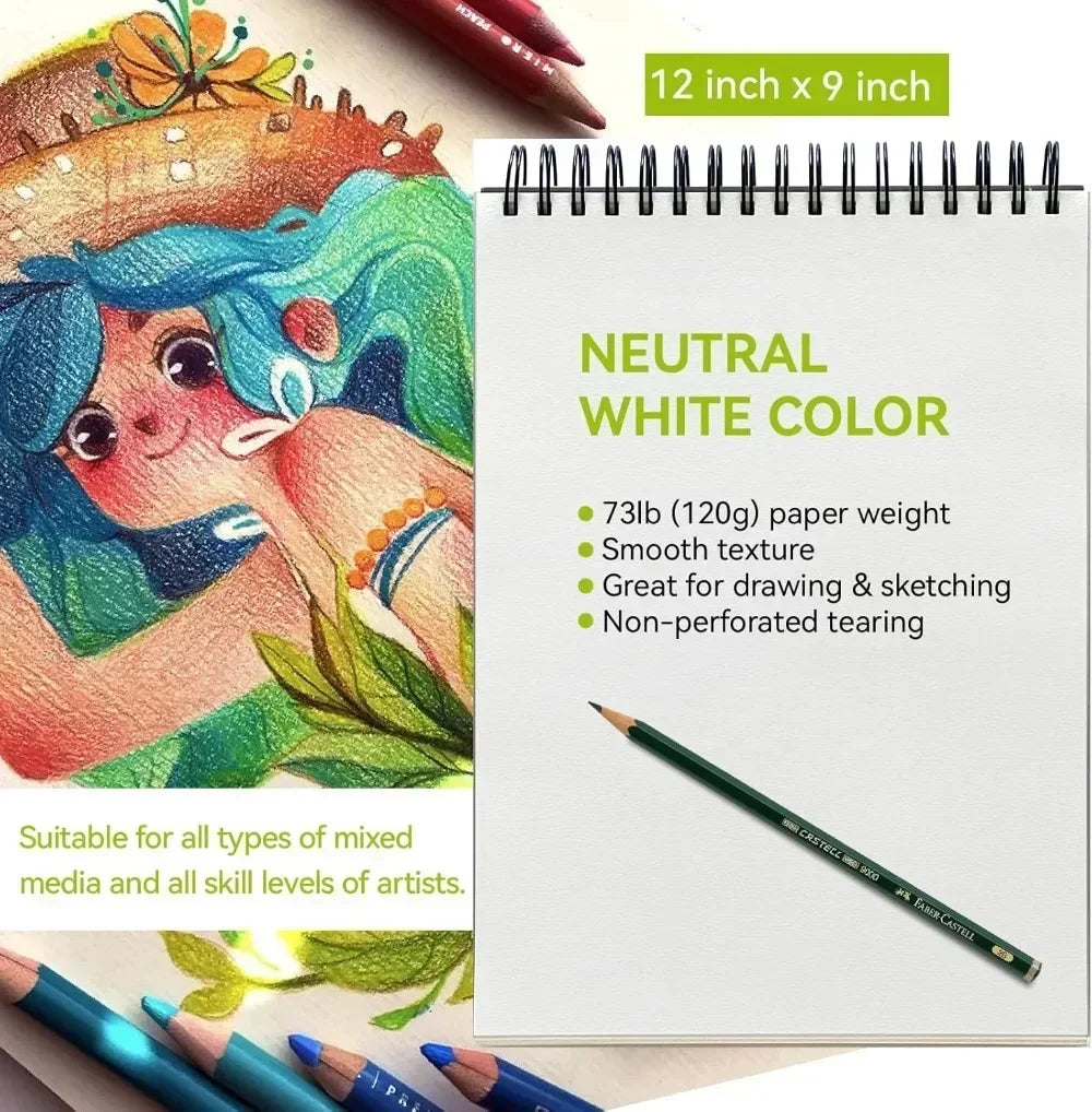 9x12 Spiral Sketchbook Acid-Free Drawing Pad with 100 Sheets