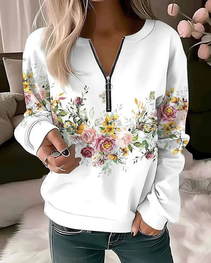 Floral Oversized Zip-Up Hoodie for Women