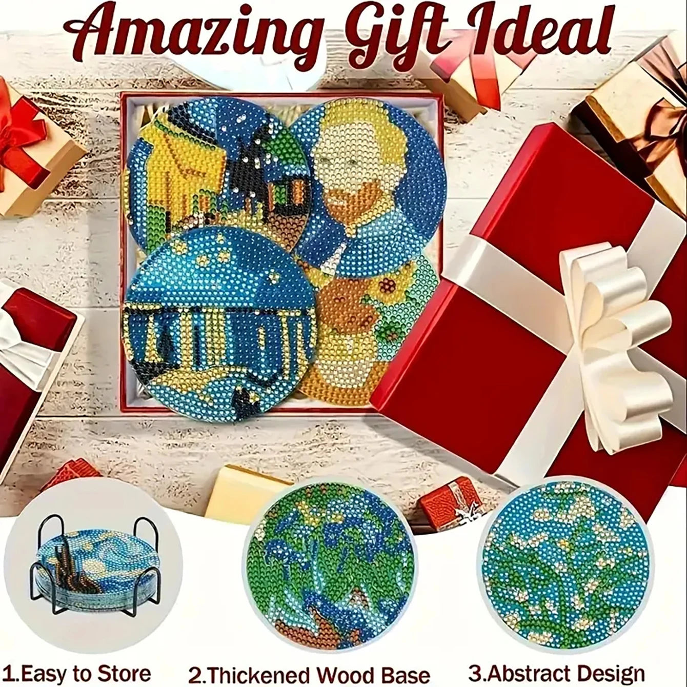 DIY Diamond Painting Coaster Kit with Holder for Adults Beginners