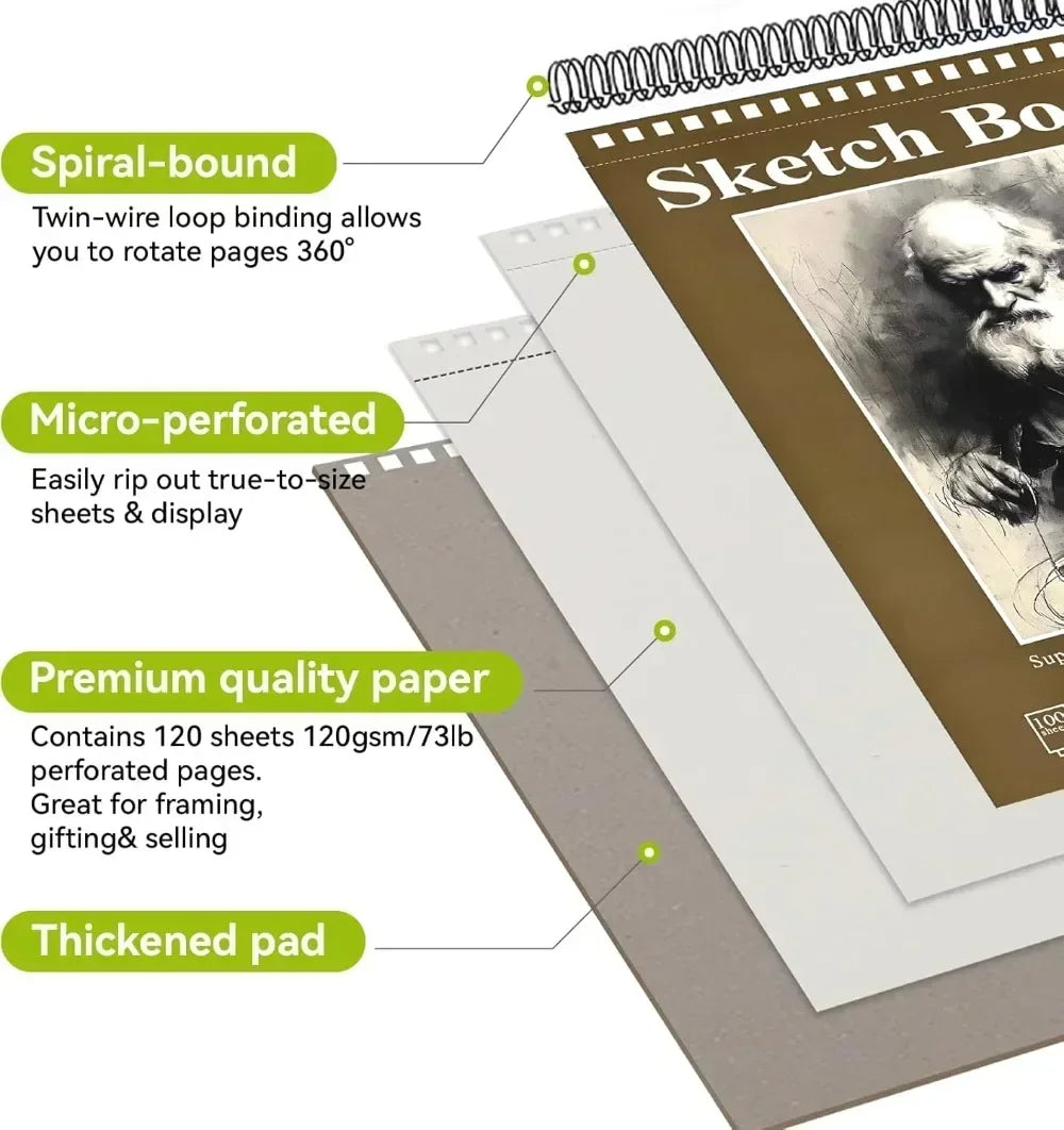 9x12 Spiral Sketchbook Acid-Free Drawing Pad with 100 Sheets