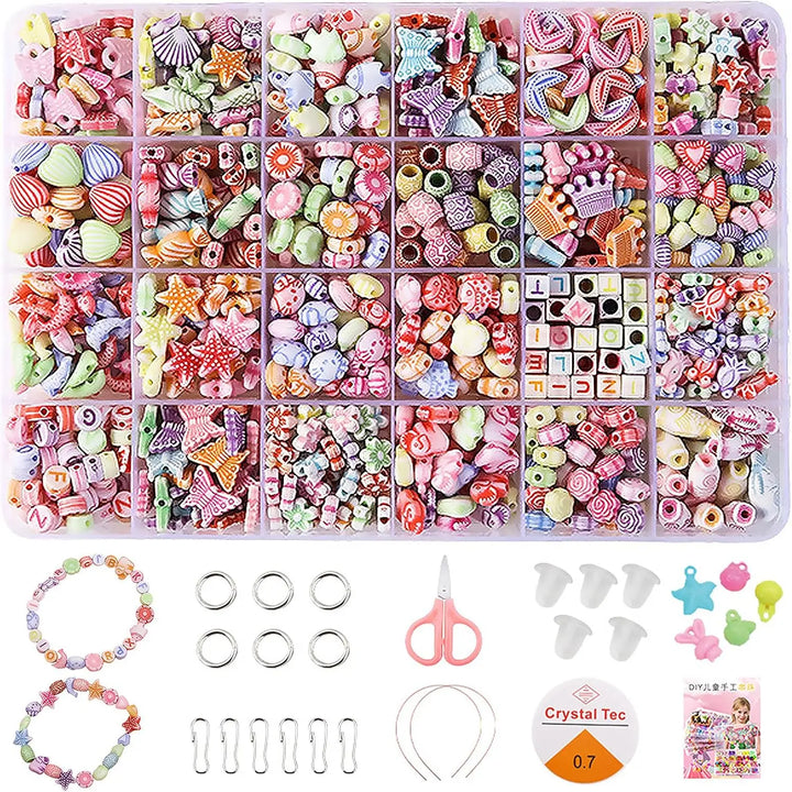 Kids DIY Beaded Jewelry Bracelet Necklace Craft Educational Beads Set