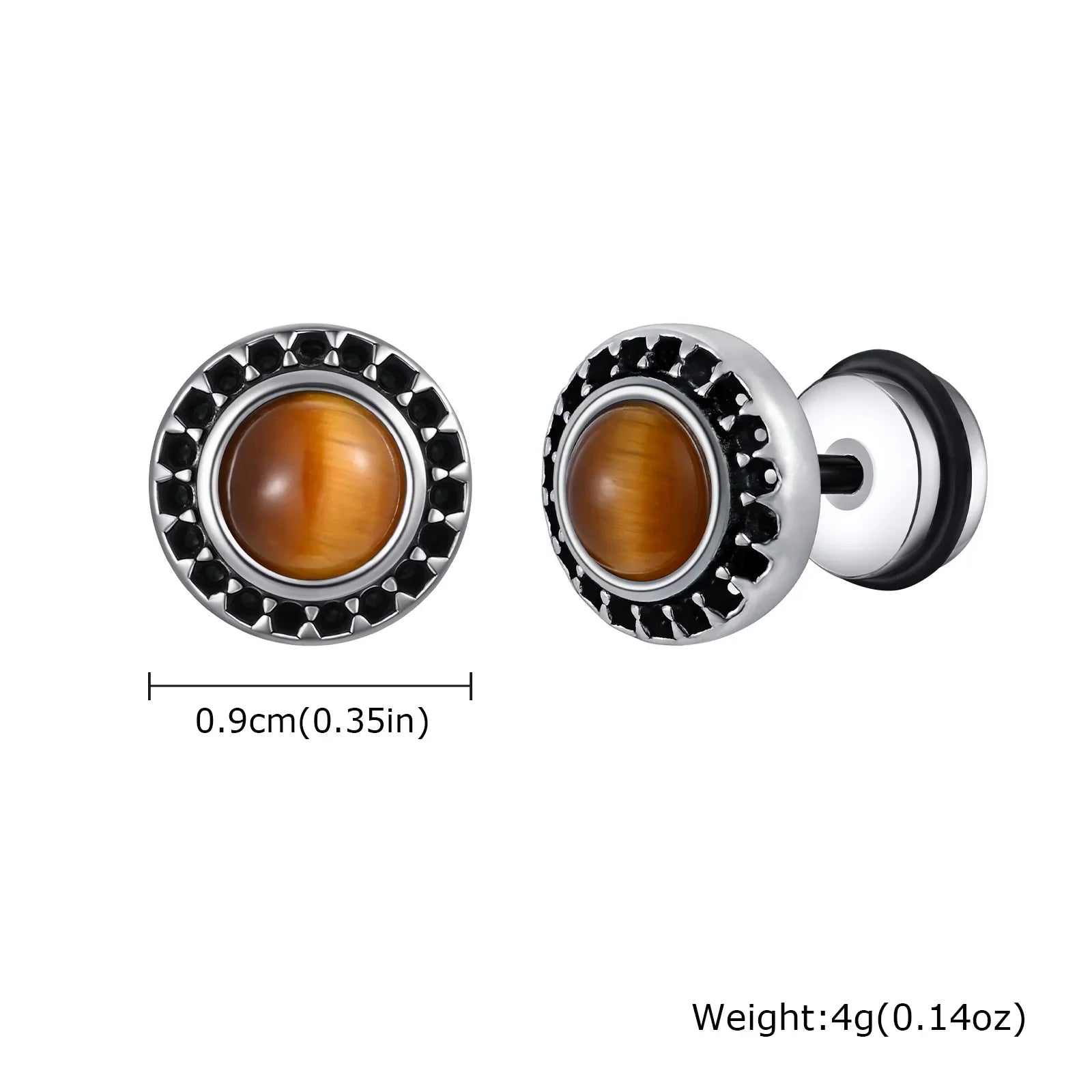 Men's Tiger Eye Stone Stud Earrings | Natural Gemstone Punk Earrings for Men