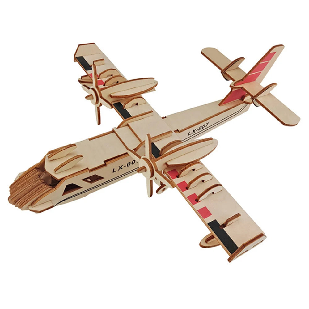 DIY Wooden Fighter Airplane 3D Puzzle Assembly Craft Kit for Kids