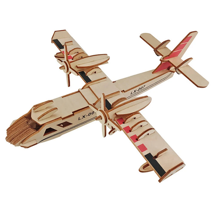 DIY Wooden Fighter Airplane 3D Puzzle Assembly Craft Kit for Kids