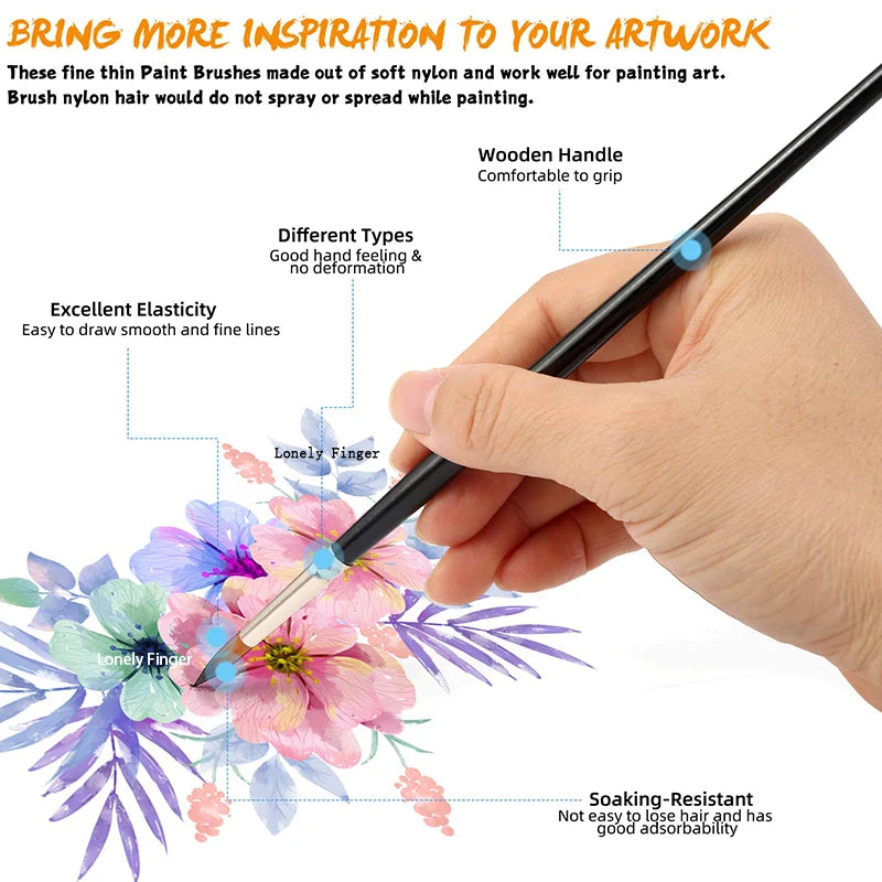 Professional Nylon Paint Brush Set for Acrylic Watercolor and Oil