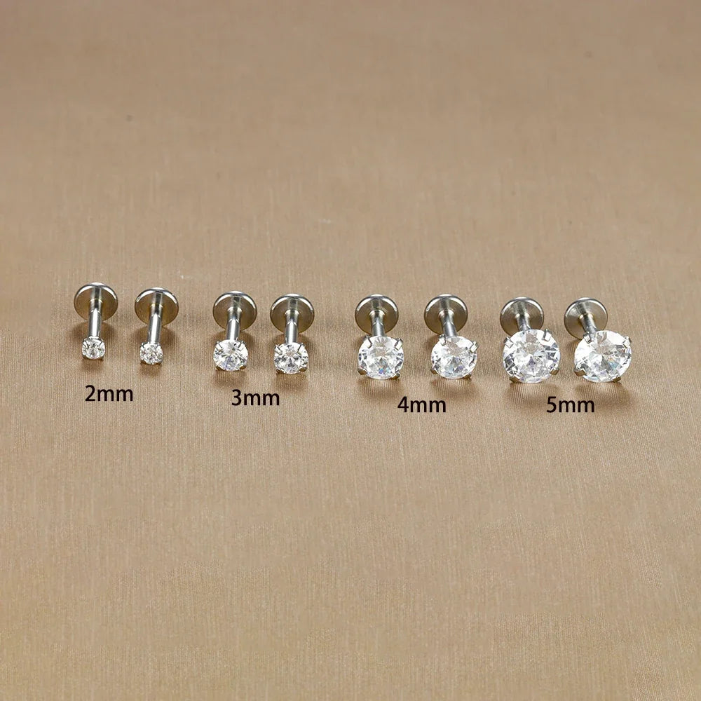 2PC Labret Tragus Stud Earrings 16G Surgical Stainless Steel CZ Crystal  Monroe Helix Cartialge Conch Medusa Lip Body Piercing
