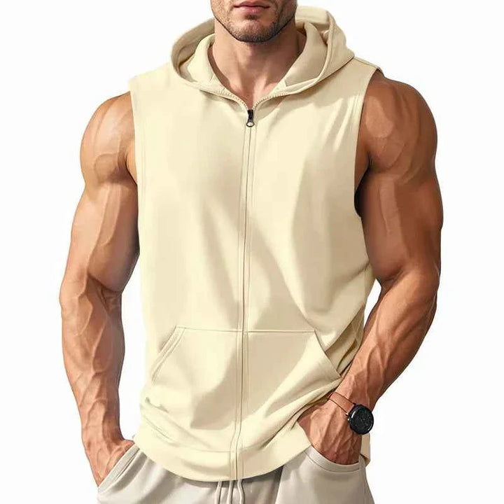 Men's Hooded Zipper Tank Top Fitness Vest