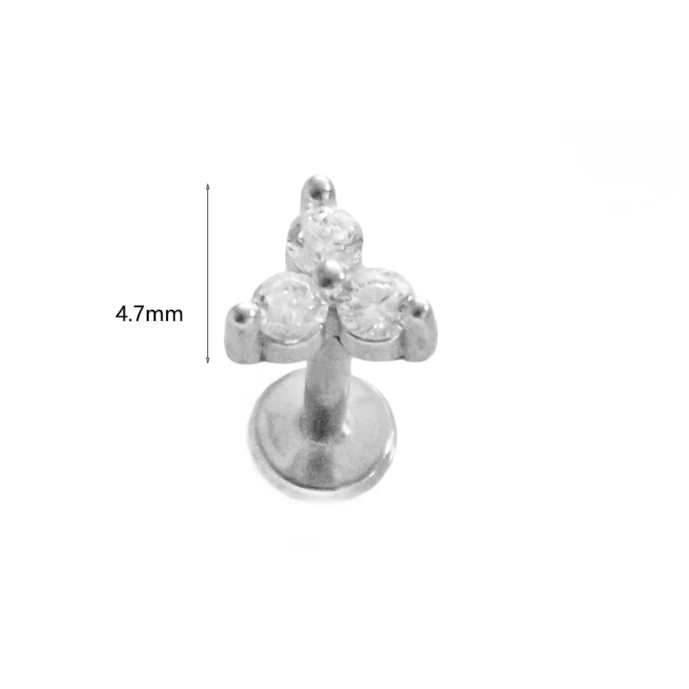100% 316L Surgical Steel Flower Labret Piercing Butterfly Bee Tragus Snake Cartilage Helix Flat Back CZ Earrings Body Jewelry