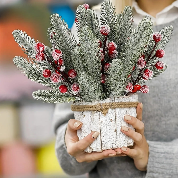 Snow White Artificial Pine Needle Berry Bouquet Christmas Decoration for Xmas Tree Garland Ornament Home Decor New Year DIY Gift