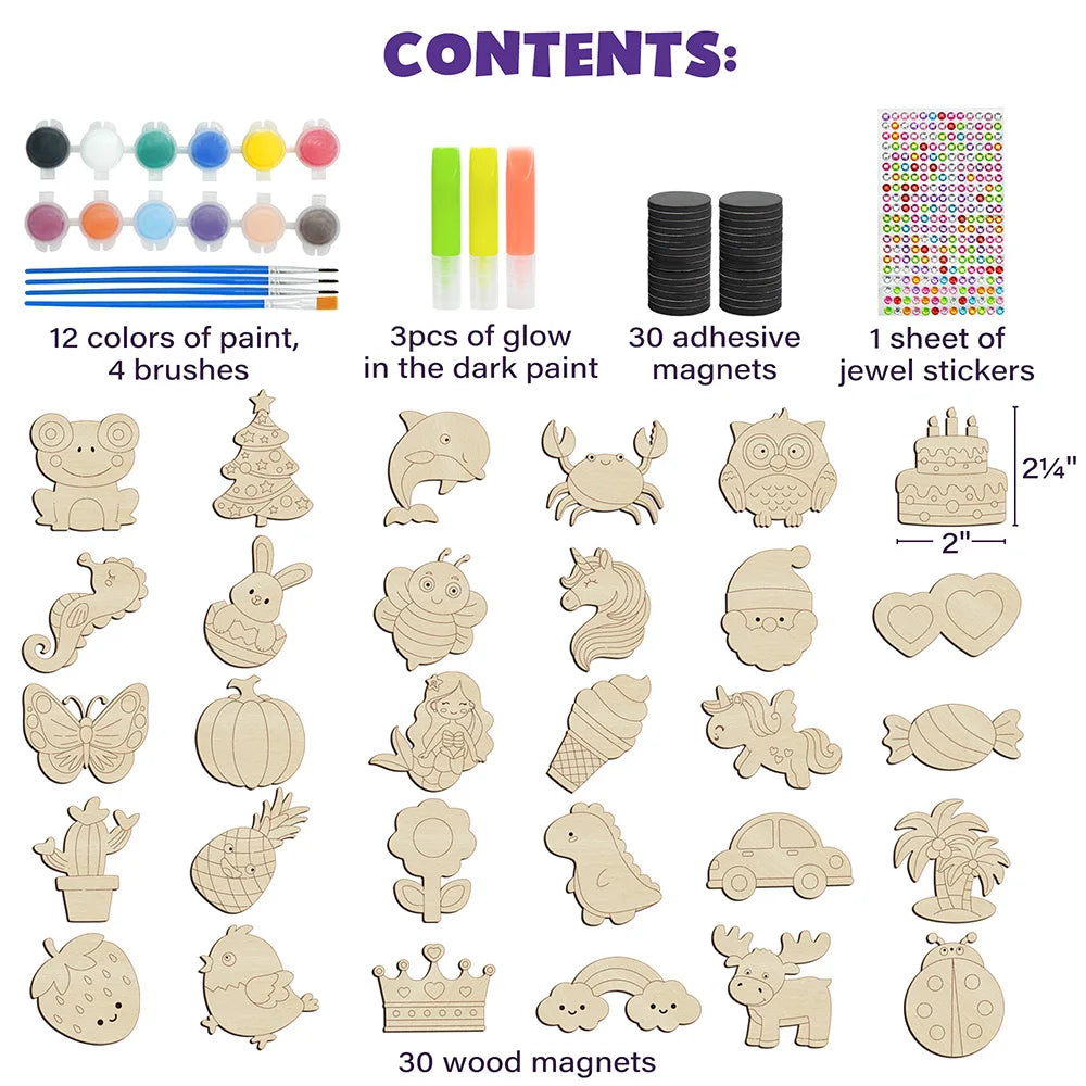 Glow Dark Wooden Magnet Painting Craft Kit for Kids DIY Fun