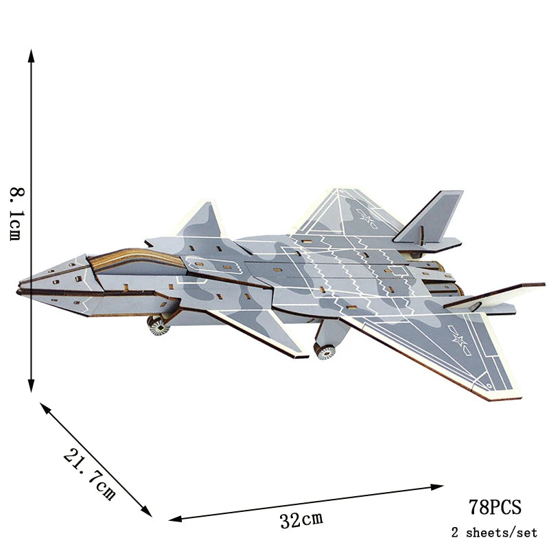 DIY Wooden Fighter Airplane 3D Puzzle Assembly Craft Kit for Kids