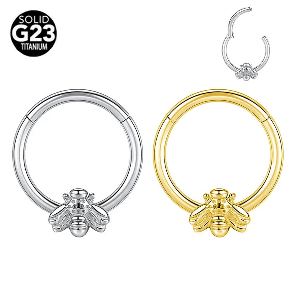 G23 Titanium Bee Septum Nose Ring Piercing Body Jewelry 16G Moon Segment Snake Clicker Helix  Ear Cartilage Heart Daith Hoop