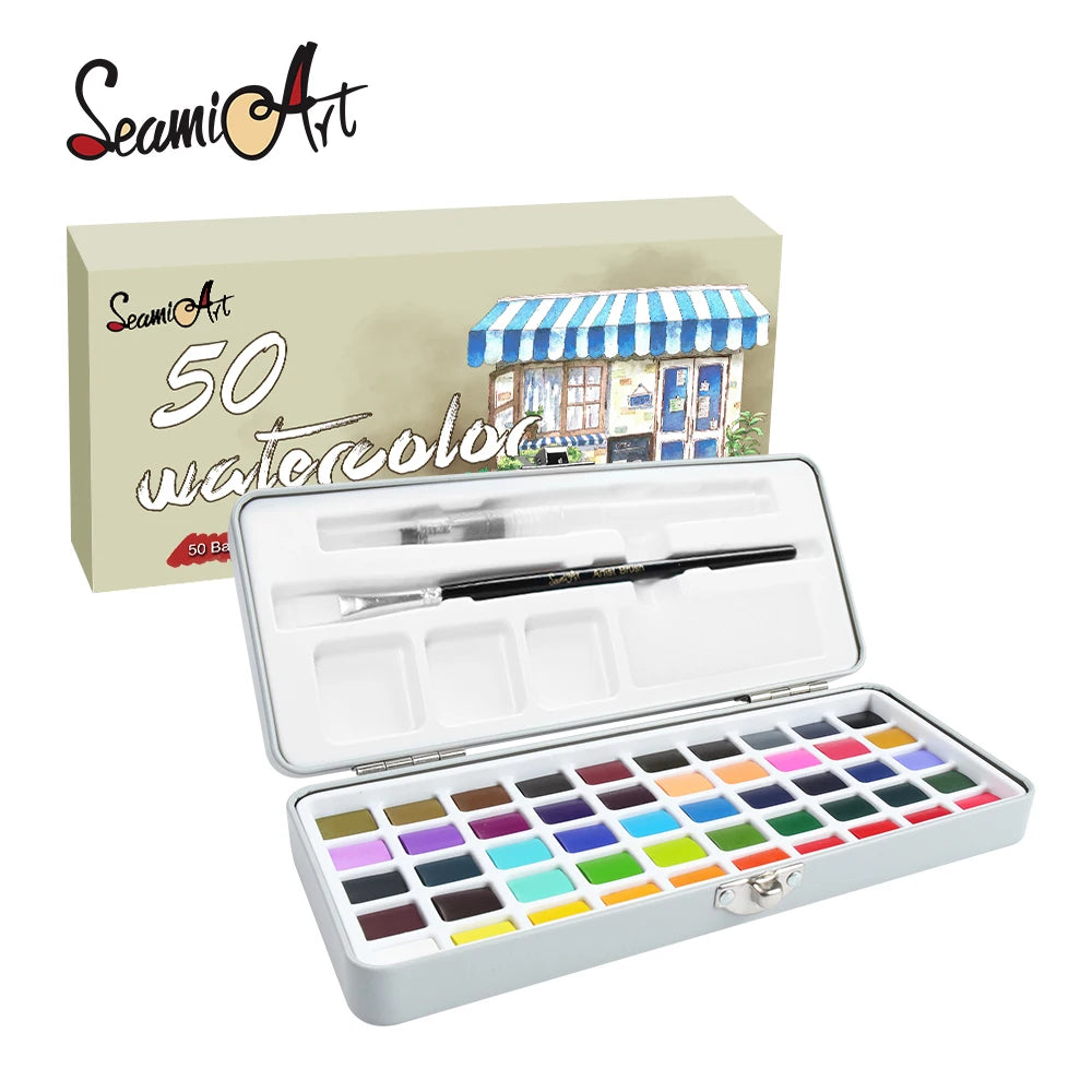 Seamiart Solid Watercolor Paint Set with Glitter Neon Art Colors