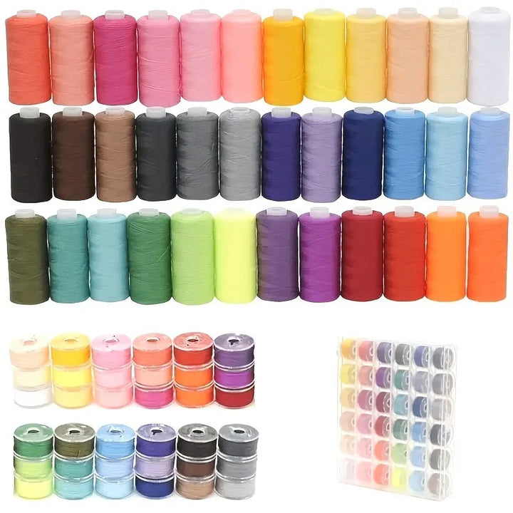 72-Pack Polyester Sewing Thread and Bobbin Kit for Crafting Quilting