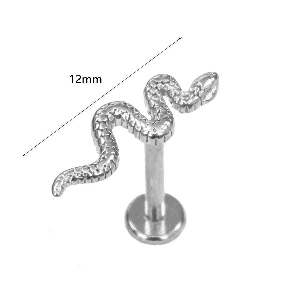 100% 316L Surgical Steel Flower Labret Piercing Butterfly Bee Tragus Snake Cartilage Helix Flat Back CZ Earrings Body Jewelry
